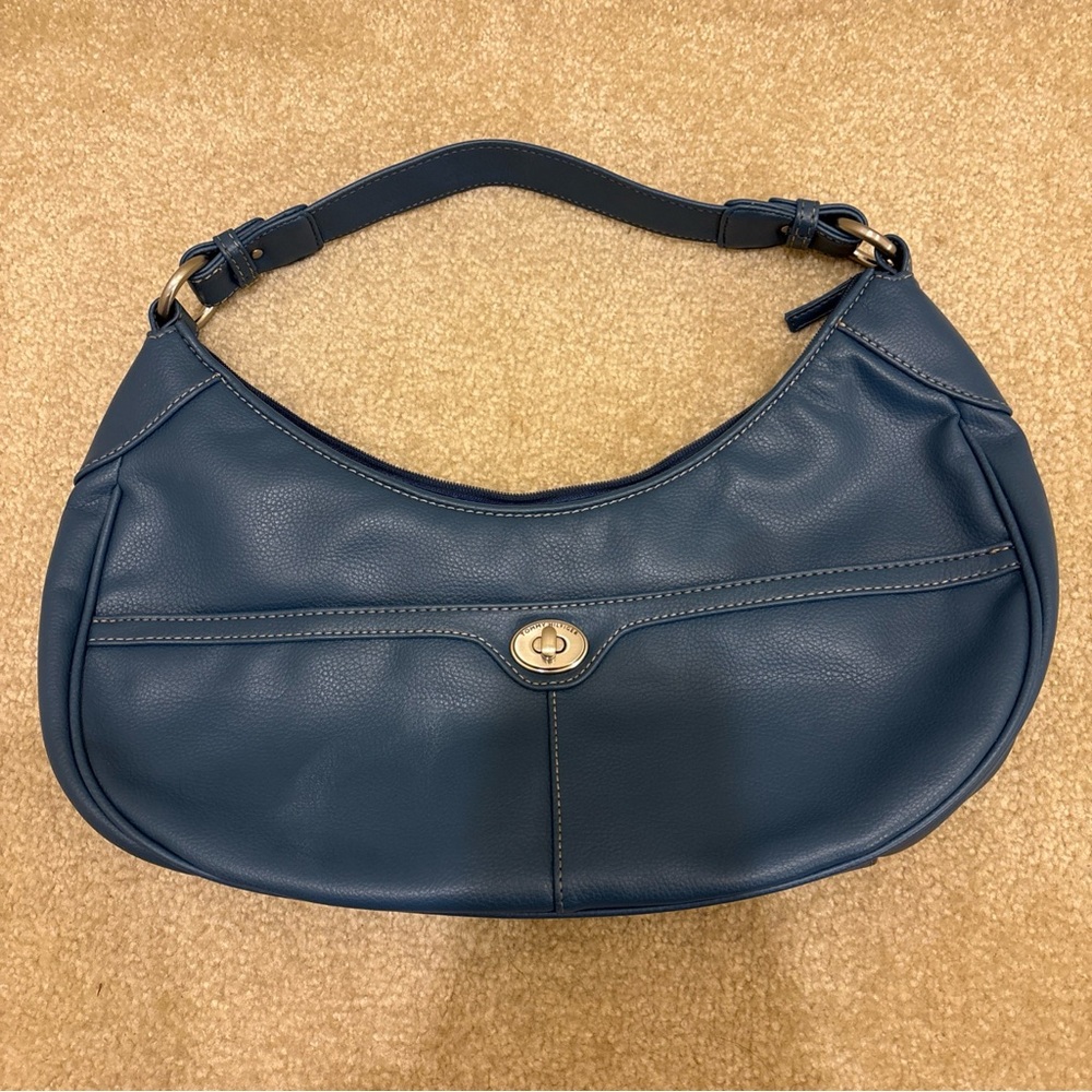 Tommy Hilfiger Women's Blue Shoulder Bag Handbag Leather Front Buckle Zipper